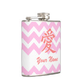 Liebe auf Japanisch mit rosa Zickzack Muster Flachmann (Rechts)