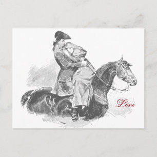 Liebe auf schwarzem und weißem Pferd Postkarte