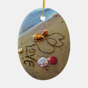 Liebe auf Strand mit Herzen Keramik Ornament