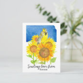 Liebe aus Kansas Meadowlark Sonnenblumen senden Postkarte (Stehend Vorderseite)
