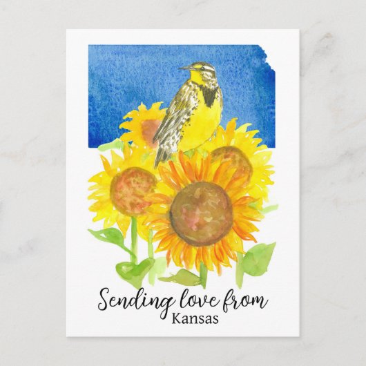 Liebe aus Kansas Meadowlark Sonnenblumen senden Postkarte (Vorderseite)