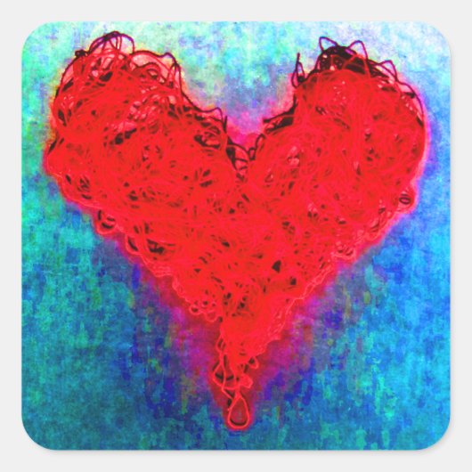 Liebe aus Rotgarngarn Quadratischer Aufkleber (Vorderseite)
