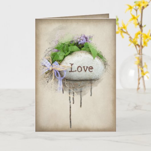 LIEBE aus Stein Karte (Gelbe Blume)