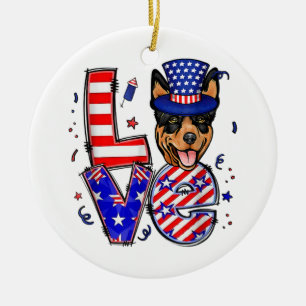 Liebe Australian Kelpie Patriotic 4. Juli Keramik Ornament
