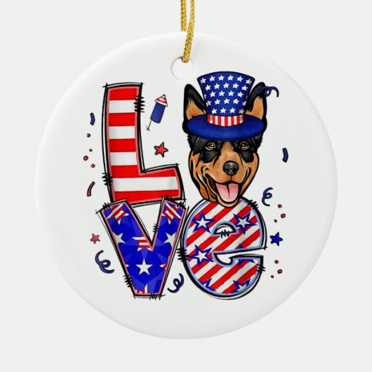 Liebe Australian Kelpie Patriotic 4. Juli Keramik Ornament (Vorne)