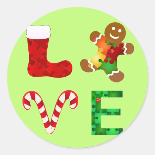 LIEBE Autismus Weihnachten Runder Aufkleber (Vorderseite)