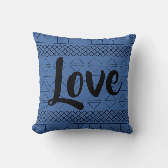 Liebe Aztec Muster Geometric Dark Blue Kissen (Vorderseite)