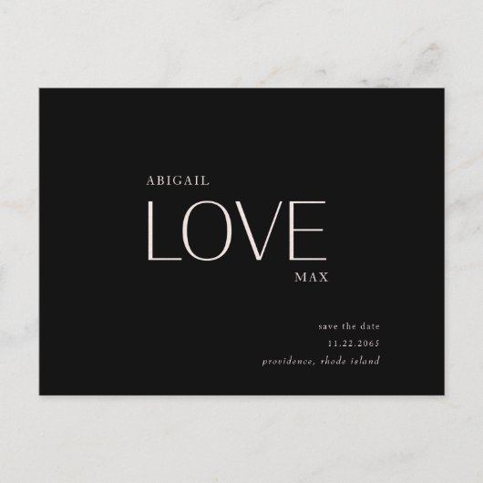 Liebe B/W Save the Date Postkarte (Vorderseite)