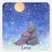 Liebe, Baby Hippo und ihre Mutter, Quadratischer Aufkleber (Vorderseite)