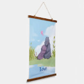 Liebe, Baby Hippo und ihre Mutter Wandteppich Mit Holzrahmen (Gewinkelt)