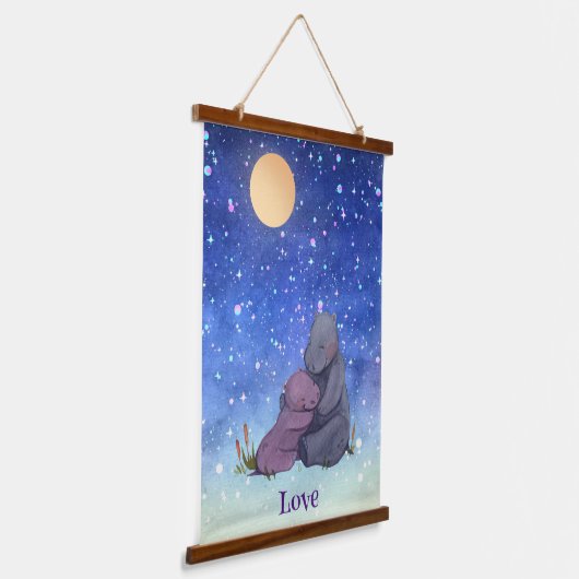 Liebe, Baby Hippo und ihre Mutter Wandteppich Mit Holzrahmen (Gewinkelt)