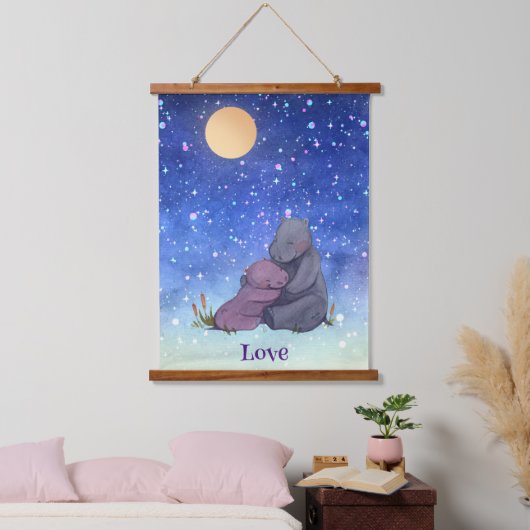 Liebe, Baby Hippo und ihre Mutter Wandteppich Mit Holzrahmen (Schlafzimmer)