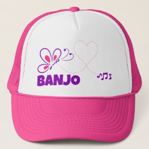 Liebe Banjo Rosa Lila Schmetterling Herz Truckerkappe