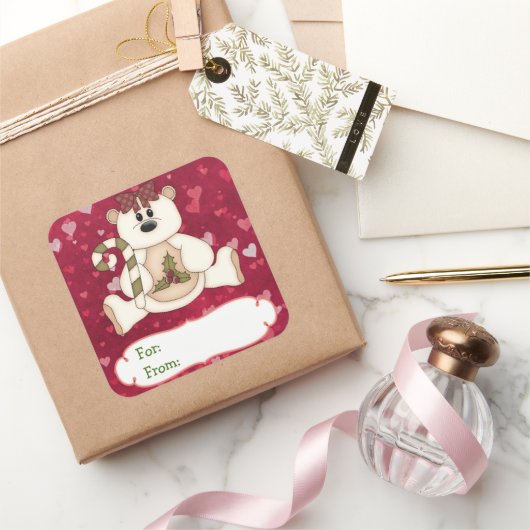 Liebe Bären Weihnachtsgeschenk-Tag Quadratischer Aufkleber (Schenken)