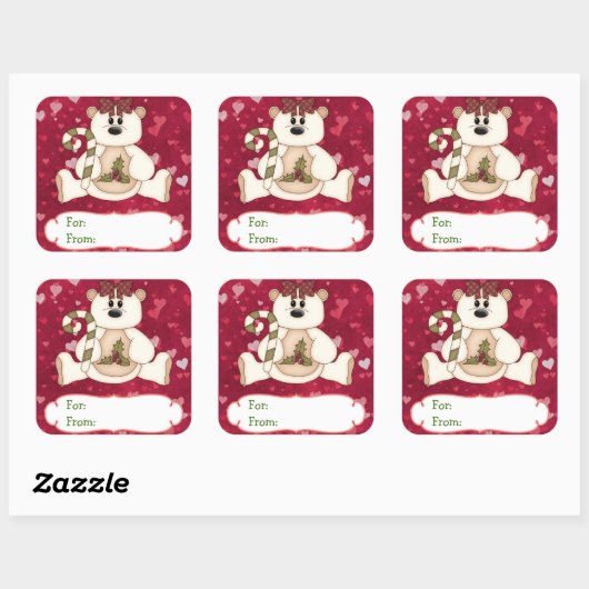Liebe Bären Weihnachtsgeschenk-Tag Quadratischer Aufkleber (Blatt)