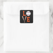 Liebe Baseball (Orange & Schwarz) Quadratischer Aufkleber (Tasche)