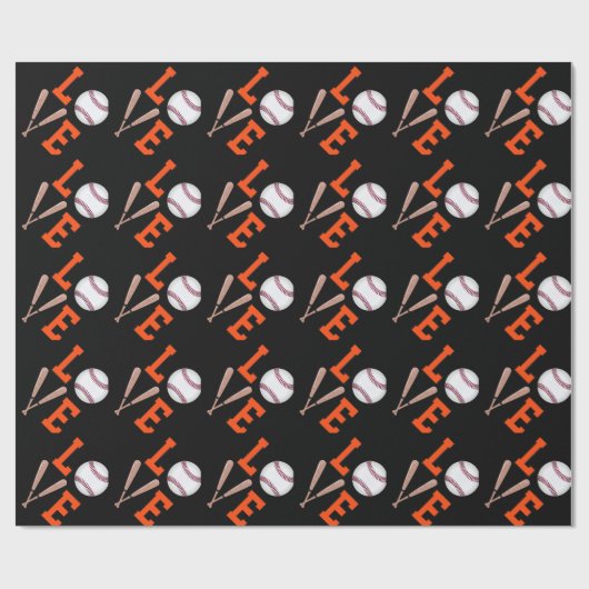 Liebe-Baseball (Orange u. Schwarzes) Geschenkpapier (Flach)