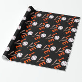 Liebe-Baseball (Orange u. Schwarzes) Geschenkpapier (Ungerollt)