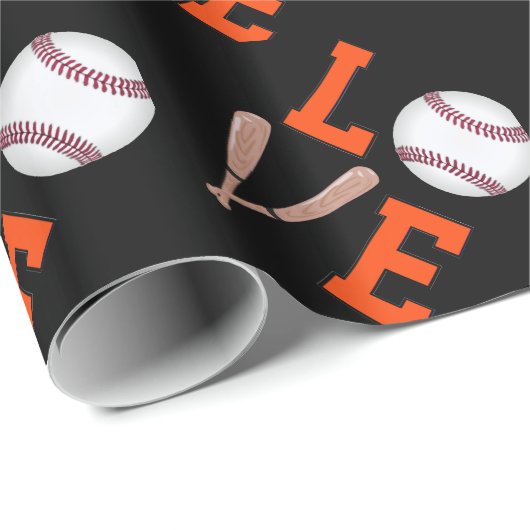 Liebe-Baseball (Orange u. Schwarzes) Geschenkpapier (Rolleneckpunkt)