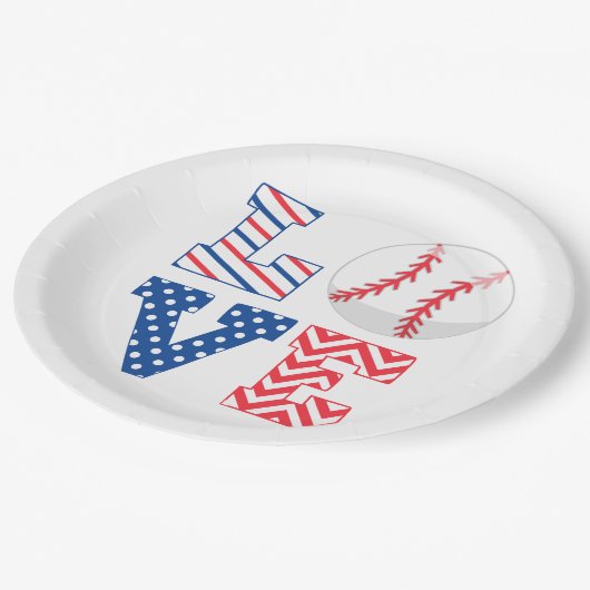 Liebe Baseball Sports Pappteller (Schrägansicht)
