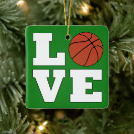 LIEBE Basketball Rot und Grün Weihnachtsbasketball Keramikornament
