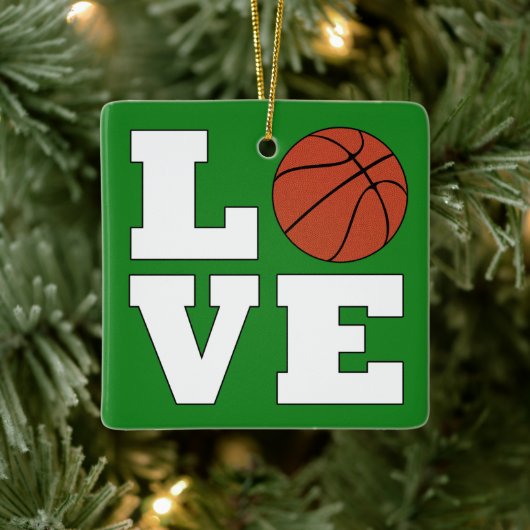 LIEBE Basketball Rot und Grün Weihnachtsbasketball Keramikornament (Baum)