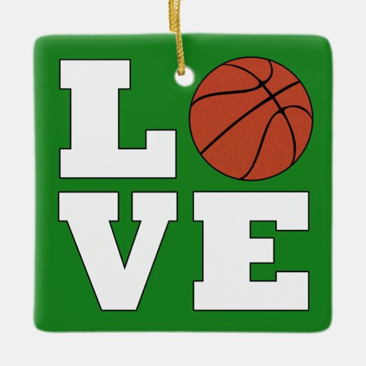 LIEBE Basketball Rot und Grün Weihnachtsbasketball Keramikornament (Vorderseite)
