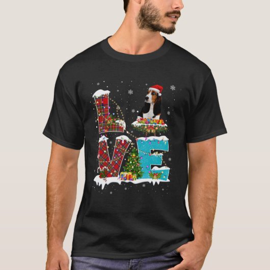 Liebe Basset Hound mit Weihnachtsmannmütze für Wei T-Shirt (Vorderseite)