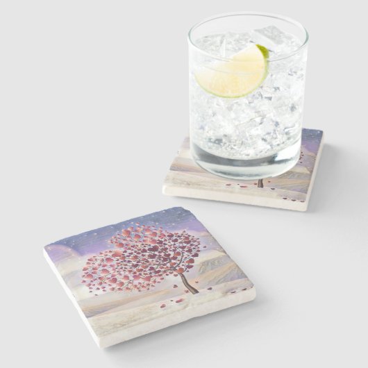 Liebe Baum mit Herz Wasserfarbe Steinuntersetzer (Seitenansicht)