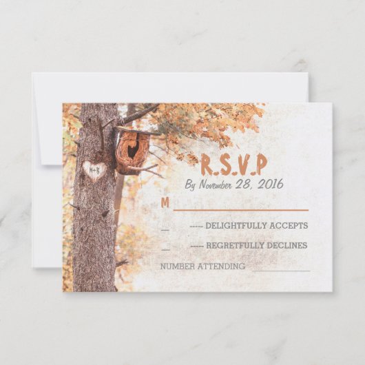 Liebe Baum rustikale Hochzeitskarten RSVP Karte (Vorderseite)