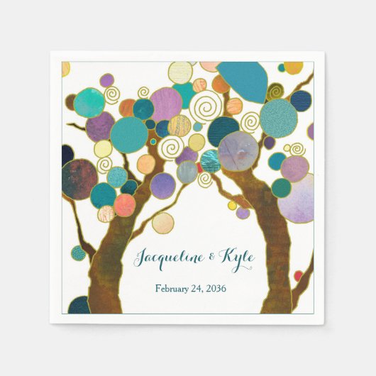 Liebe Bäume in Schattierungen Aquamariner Hochzeit Serviette (Vorderseite)