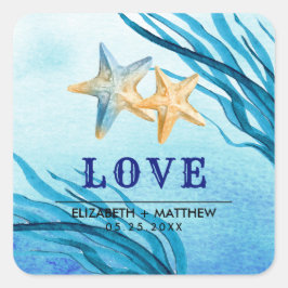 Liebe. Beach Starfish Custom Wedding Quadratischer Aufkleber