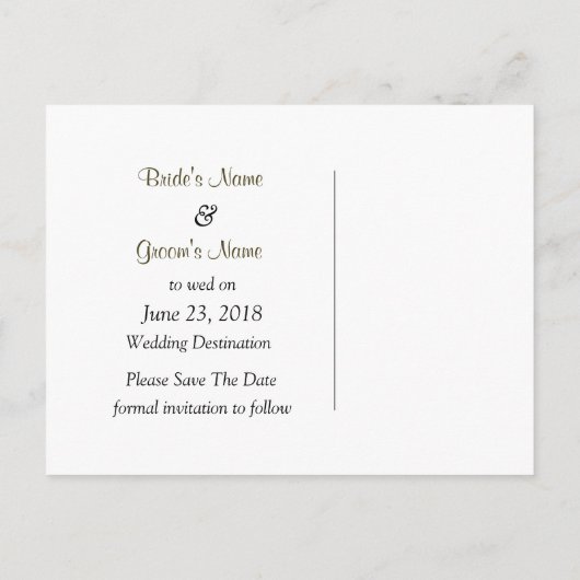 Liebe Beach Wedding Thema Save the Date Ankündigungspostkarte (Rückseite)