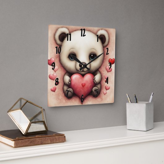 Liebe Bear 2 Quadratische Wanduhr (Büro)