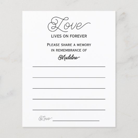 Liebe Beerdigungskarte Gedächtniskarte freigeben (Vorderseite)