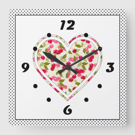 Liebe, Beeren, Kirsche Quadratische Wanduhr (Vorderseite)