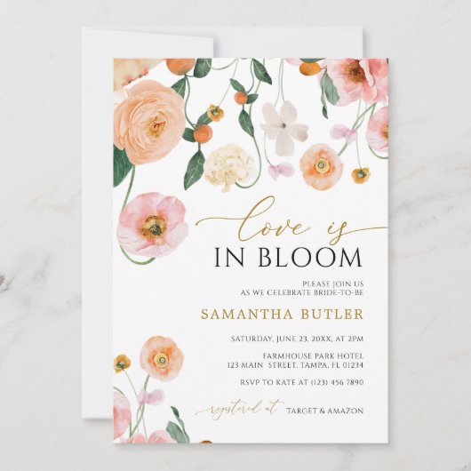 Liebe befindet sich im Brautparty Bloom Poppies Bl Einladung (Vorderseite)