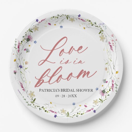 Liebe befindet sich in der Wildblume des Brautpart Pappteller (Vorderseite)