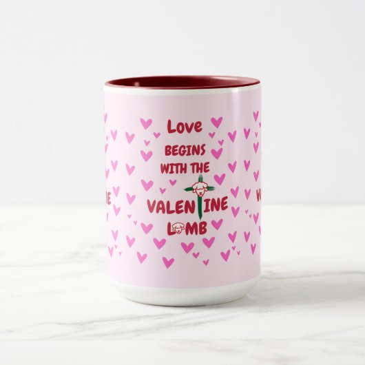Liebe beginnt mit der Valentiner Lamm-Tasse Tasse (Zentrum)