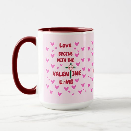 Liebe beginnt mit der Valentiner Lamm-Tasse Tasse (Links)