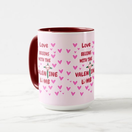 Liebe beginnt mit der Valentiner Lamm-Tasse Tasse (Vorderseite Links)