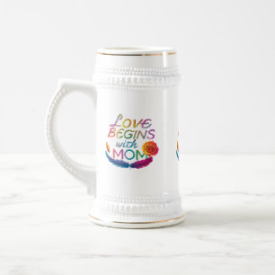 Liebe beginnt mit Mama" - 22 oz Stein Design Bierglas