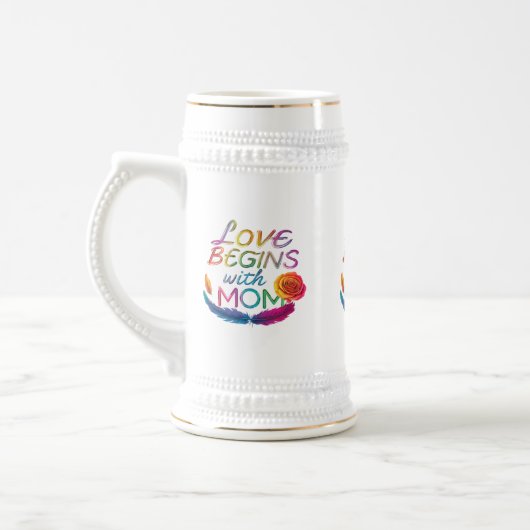 Liebe beginnt mit Mama" - 22 oz Stein Design Bierglas (Links)