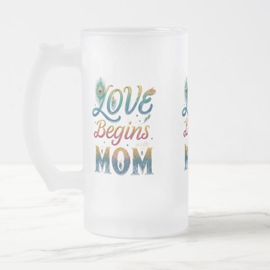 Liebe beginnt mit Mama" Mattierte Tasse aus Glas - (Links)