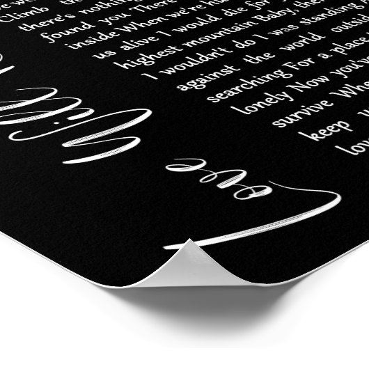 Liebe Behalte uns Alive Black Script Song Lyric Poster (Ecke)