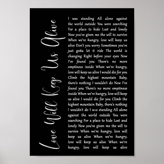 Liebe Behalte uns Alive Black Script Song Lyric Poster (Vorne)