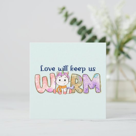 Liebe Behalte uns warm | Adorable Einhorn Winter (Stehend Vorderseite)