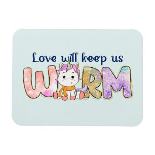 Liebe Behalte uns warm   Einhorn Winter Magnet