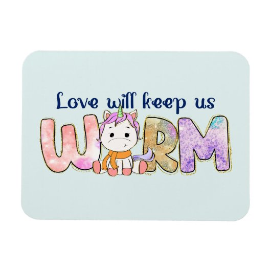 Liebe Behalte uns warm | Einhorn Winter Magnet (Horizontal)