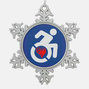 Liebe behindert schneeflocken Zinn-Ornament